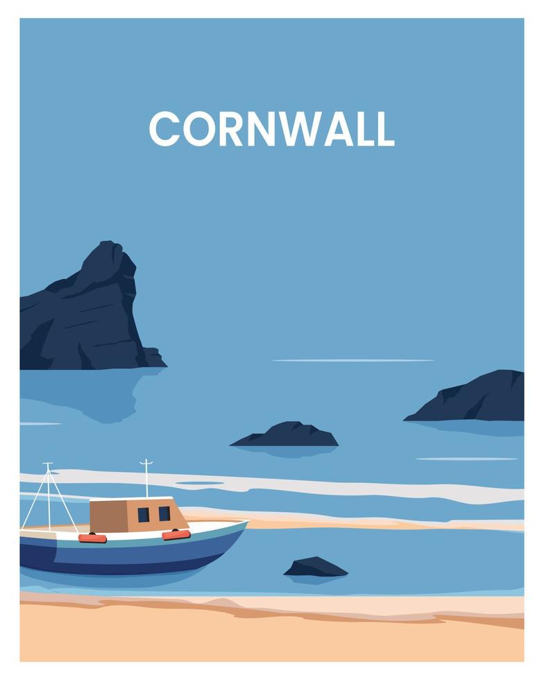 fond d'illustration vectorielle cornwall angleterre. affiche de voyage de dessin animé plat dans un style minimaliste. vecteur