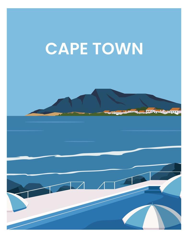 journée d'été au cap avec vue sur la mer et la montagne. illustration vectorielle de paysage avec un style minimaliste pour affiche de voyage, carte postale. vecteur