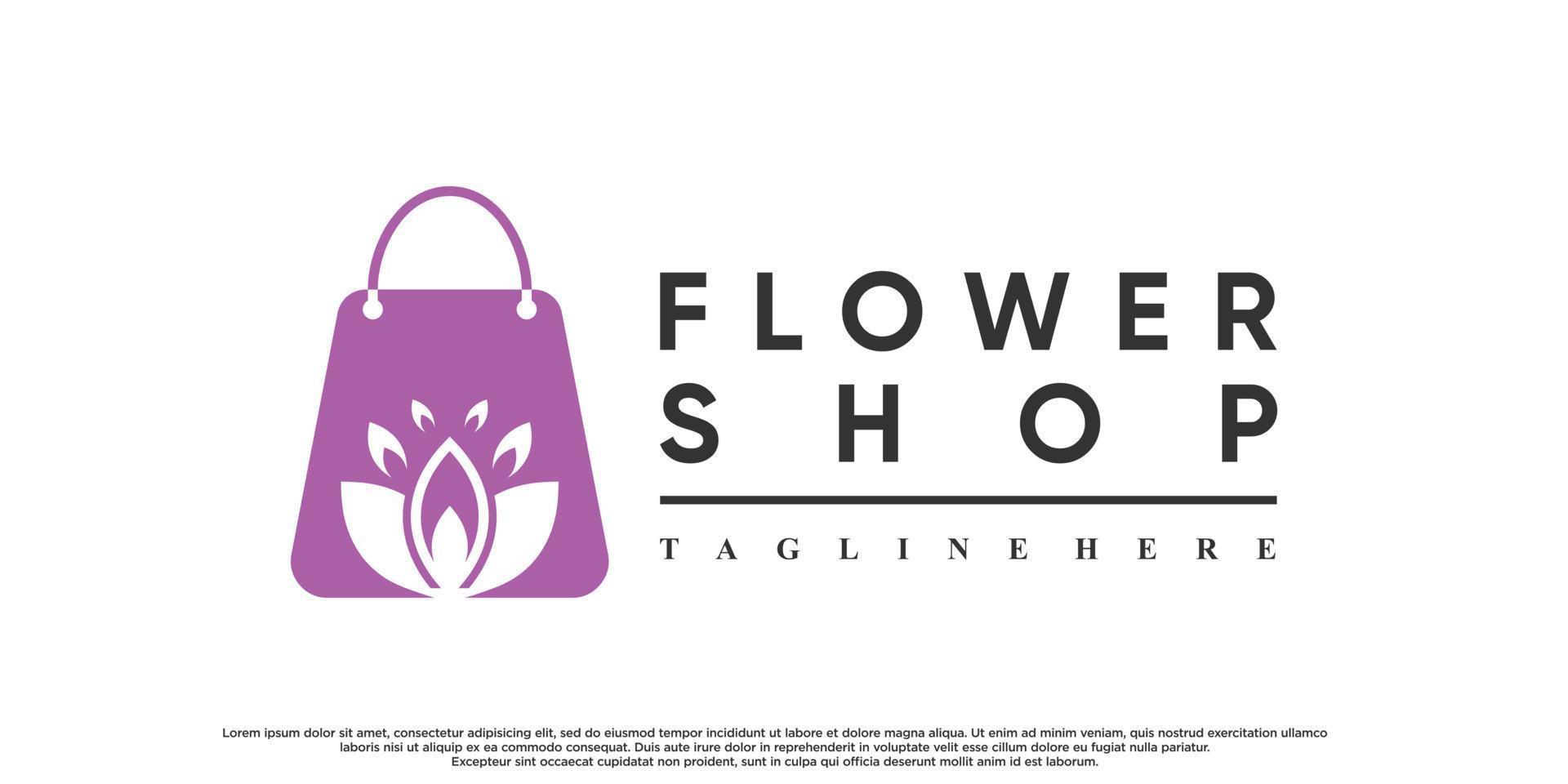 boutique en ligne et création de logo de fleur avec vecteur premium de concept moderne