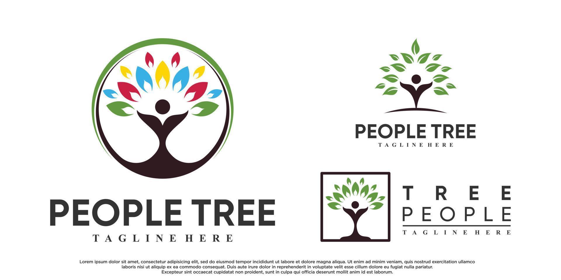 ensemble de personnes arbre logo design vetcor illustration avec concept créatif vecteur premium