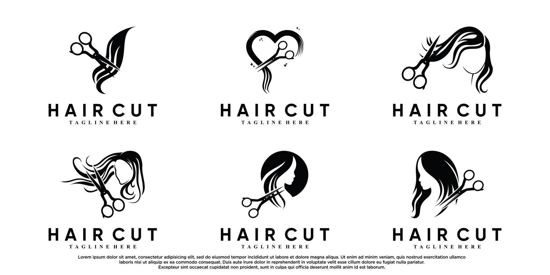 définir la conception de logo d'icône de coupe de cheveux pour les femmes avec un vecteur premium de concept moderne