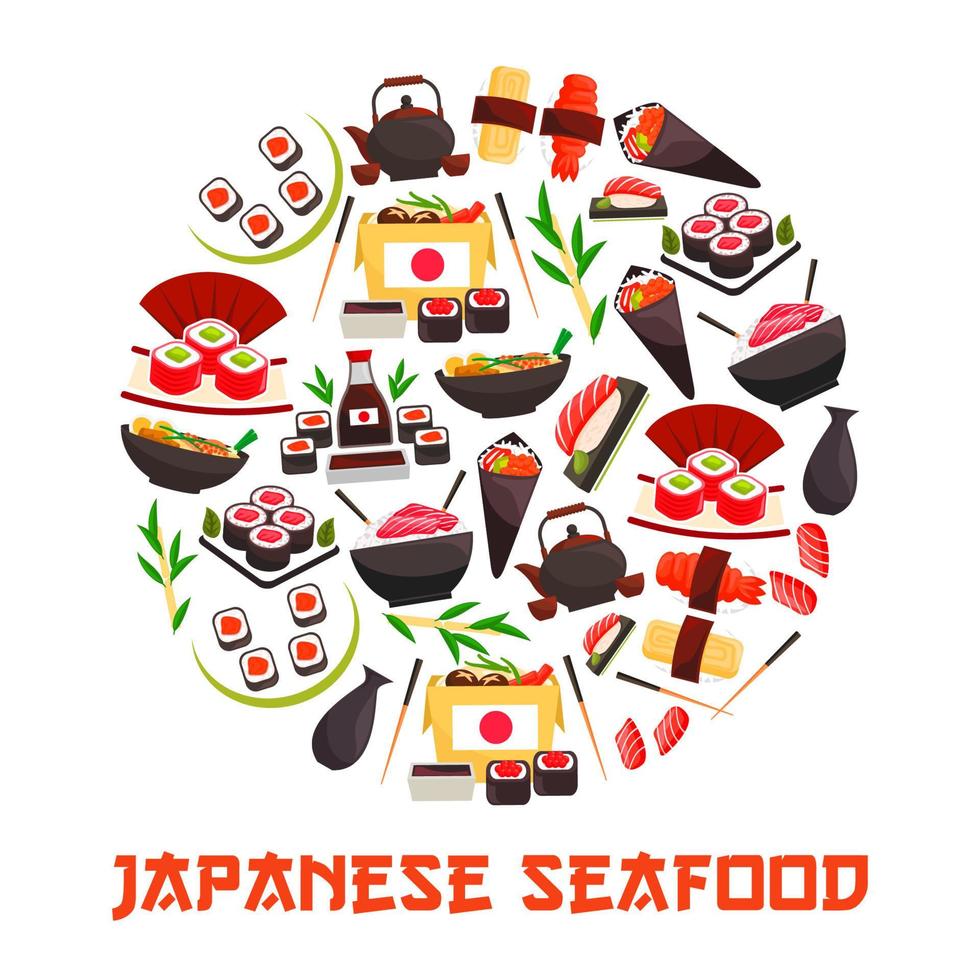 bannière avec rouleaux de sushi, cuisine japonaise vecteur
