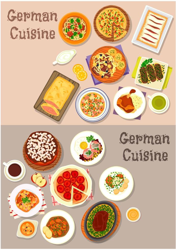 plats de viande de cuisine allemande avec jeu d'icônes de dessert vecteur