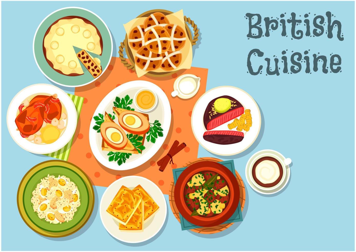 plats principaux de cuisine britannique avec icône de collation vecteur