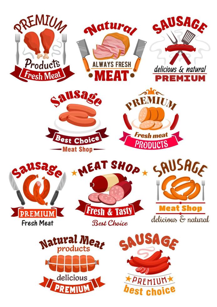 icône de produit de viande. jambon de porc et saucisse vecteur