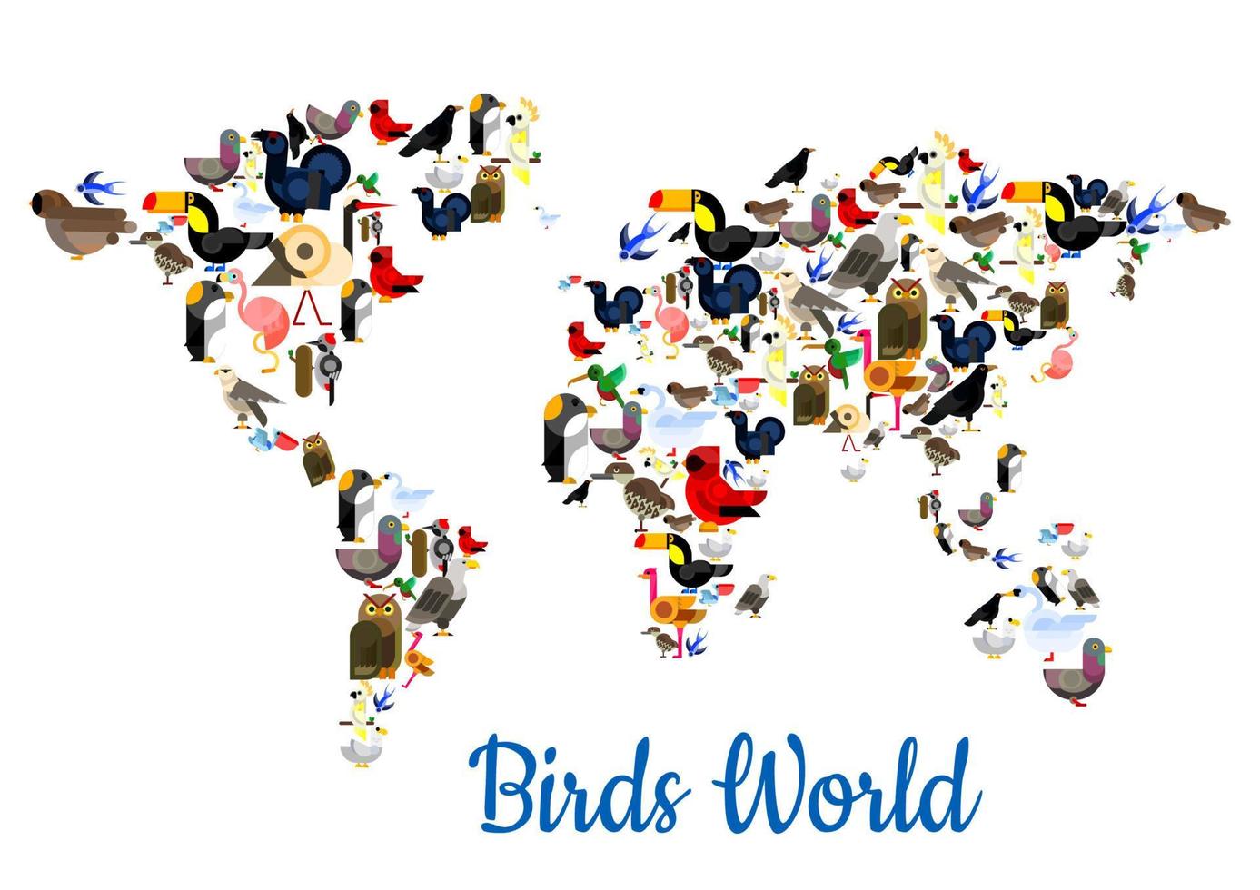 oiseaux vecteur carte du monde avec les continents