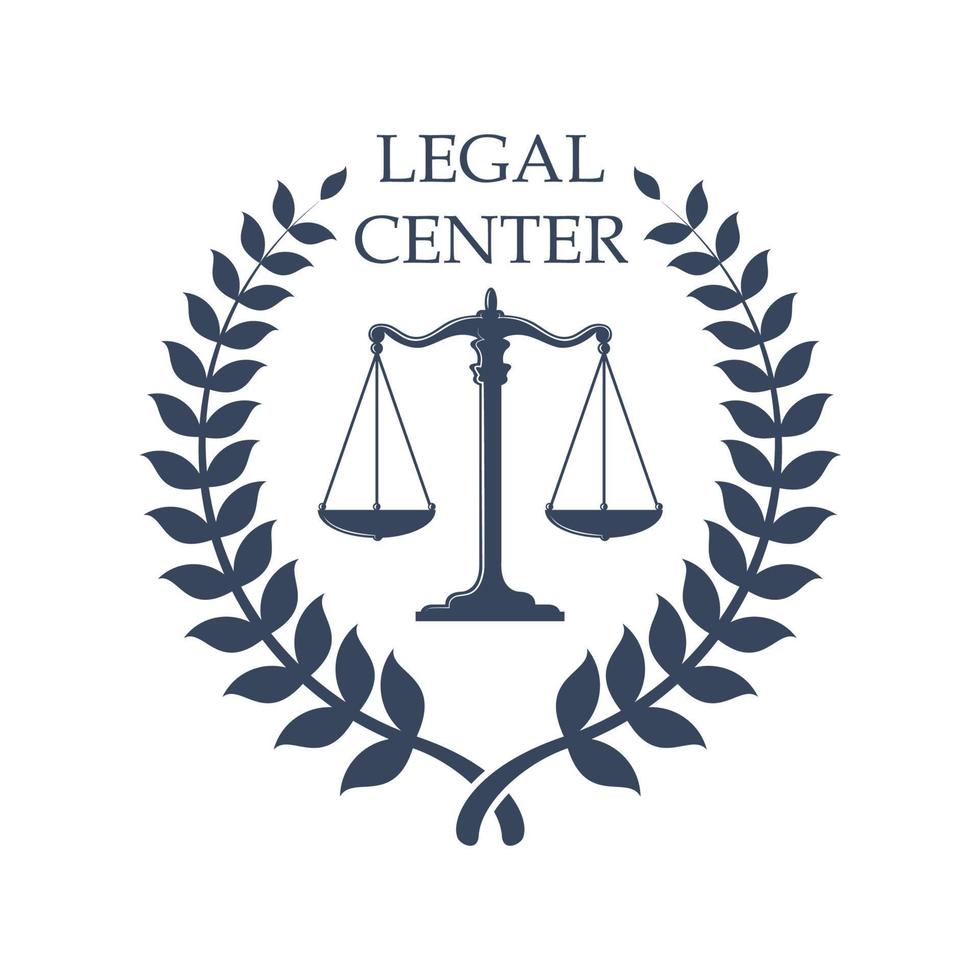 emblème du centre juridique avec l'icône de la balance de la justice vecteur