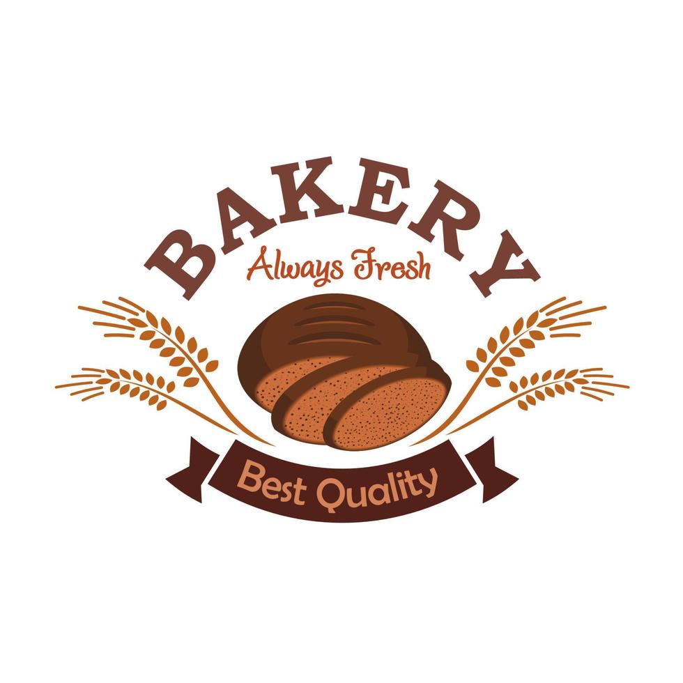 emblème de l'étiquette de la boulangerie avec du pain de seigle en tranches vecteur