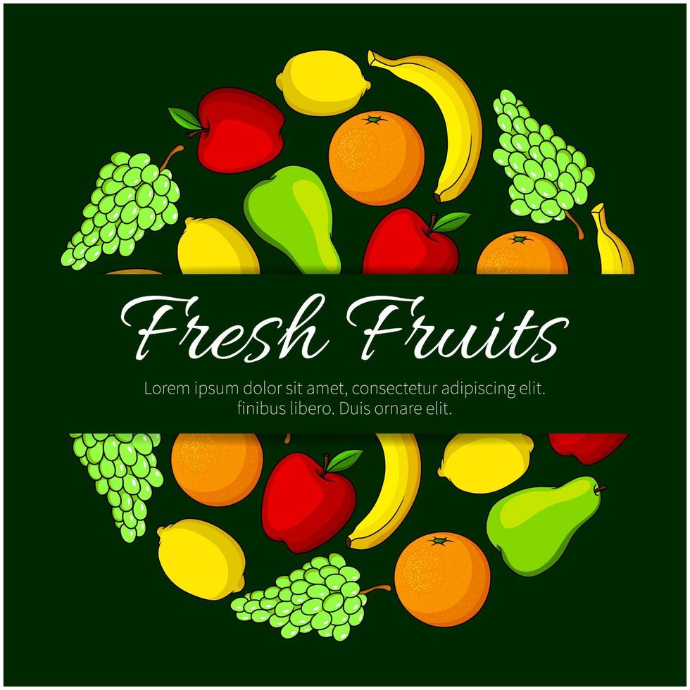 fruits frais rond vecteur affiche de fruits bio