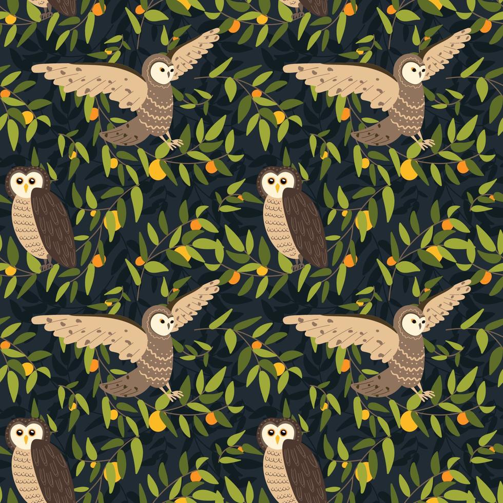 hibou sur les branches des arbres, modèle sans couture, illustration vectorielle vecteur