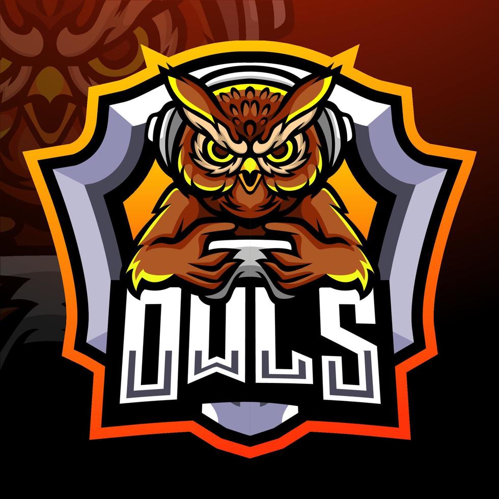 conception de mascotte de logo esport oiseau hibou vecteur