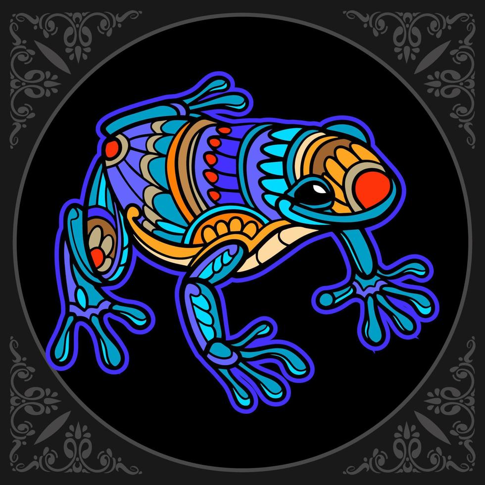 arts du mandala grenouille colorée isolés sur fond noir vecteur