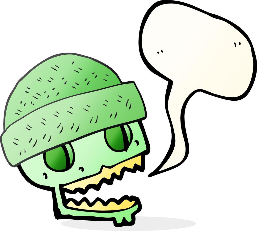 crâne de dessin animé de bulle de discours dessiné à main levée portant un chapeau vecteur