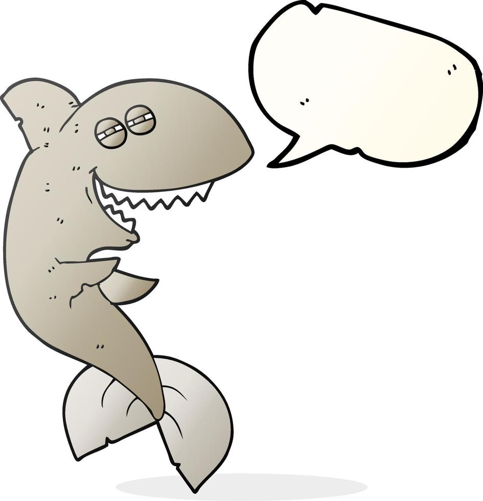 Bulle de dialogue dessinée à main levée requin riant de dessin animé vecteur