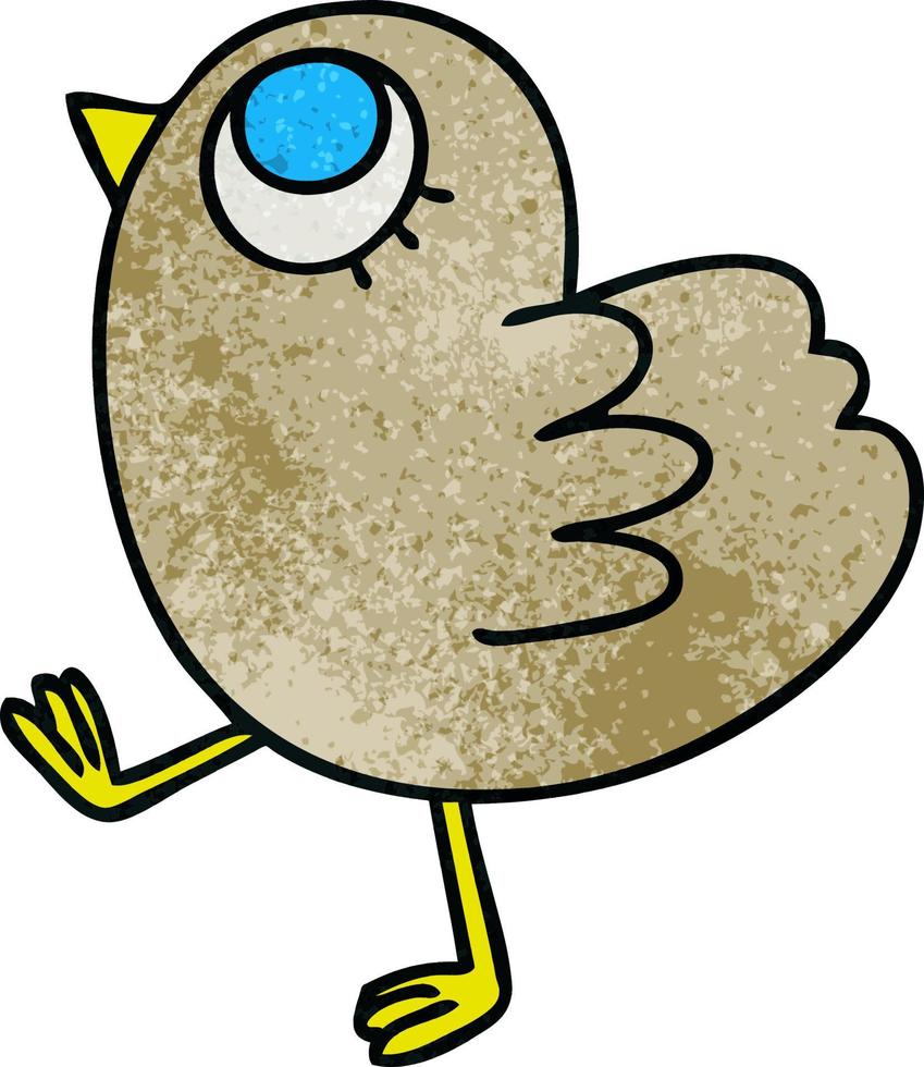 oiseau jaune de dessin animé dessiné à la main excentrique vecteur