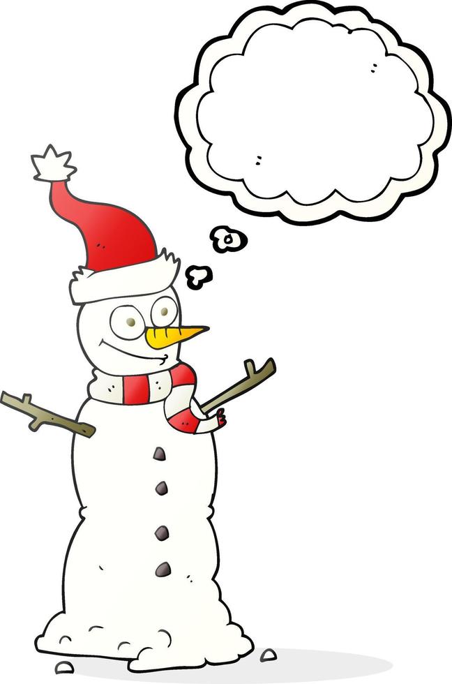 bonhomme de neige cartoon bulle pensée dessinée à main levée vecteur