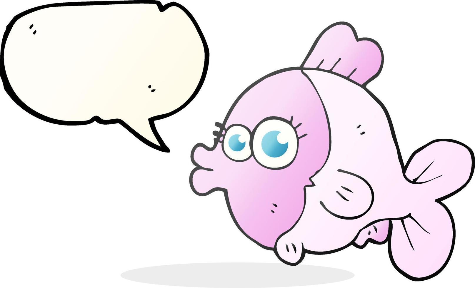 poisson de dessin animé drôle de bulle de discours dessiné à main levée avec de grands jolis yeux vecteur
