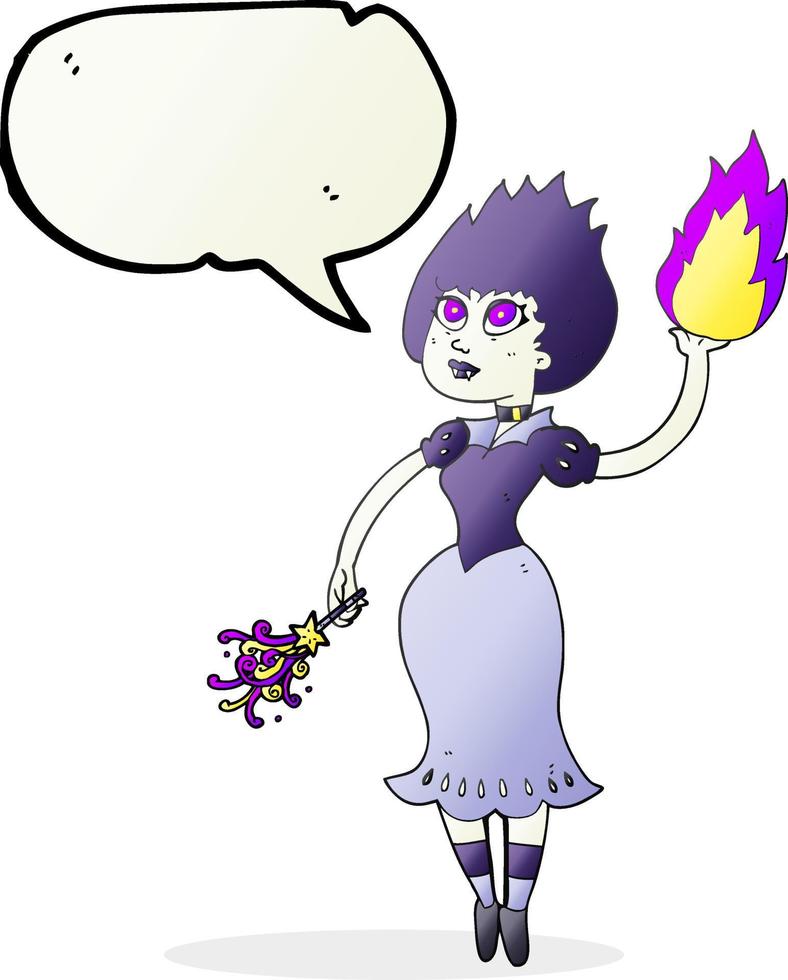 Bulle de dialogue dessiné à main levée dessin animé fille vampire casting boule de feu vecteur