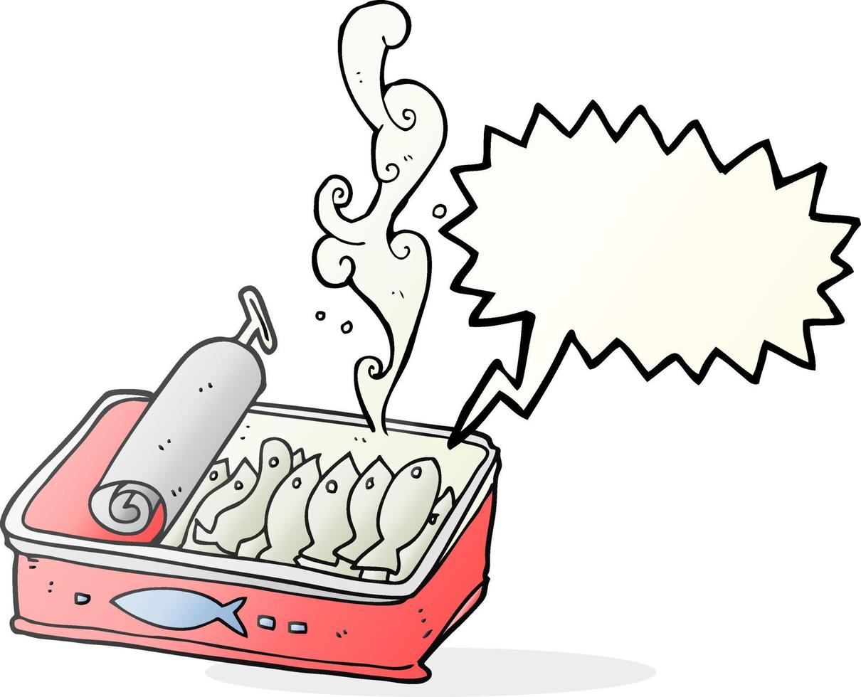 Caricature de bulle de discours dessiné à main levée boîte de sardines vecteur