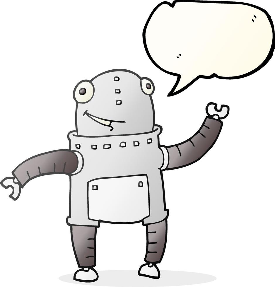 Robot de dessin animé de bulle de discours dessiné à main levée vecteur