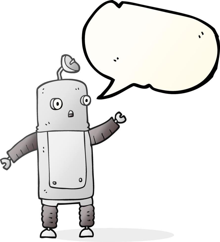 Robot de dessin animé de bulle de discours dessiné à main levée vecteur