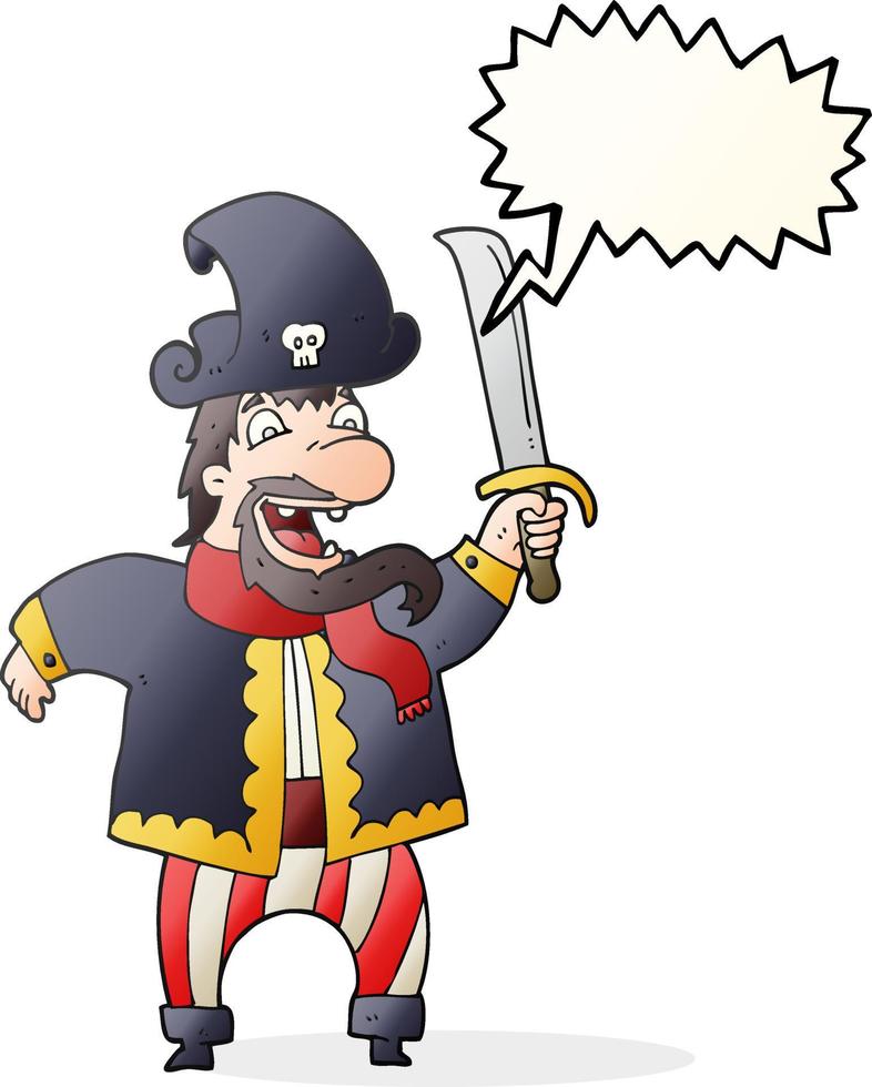 Dessiné à main levée discours bulle dessin animé rire capitaine pirate vecteur