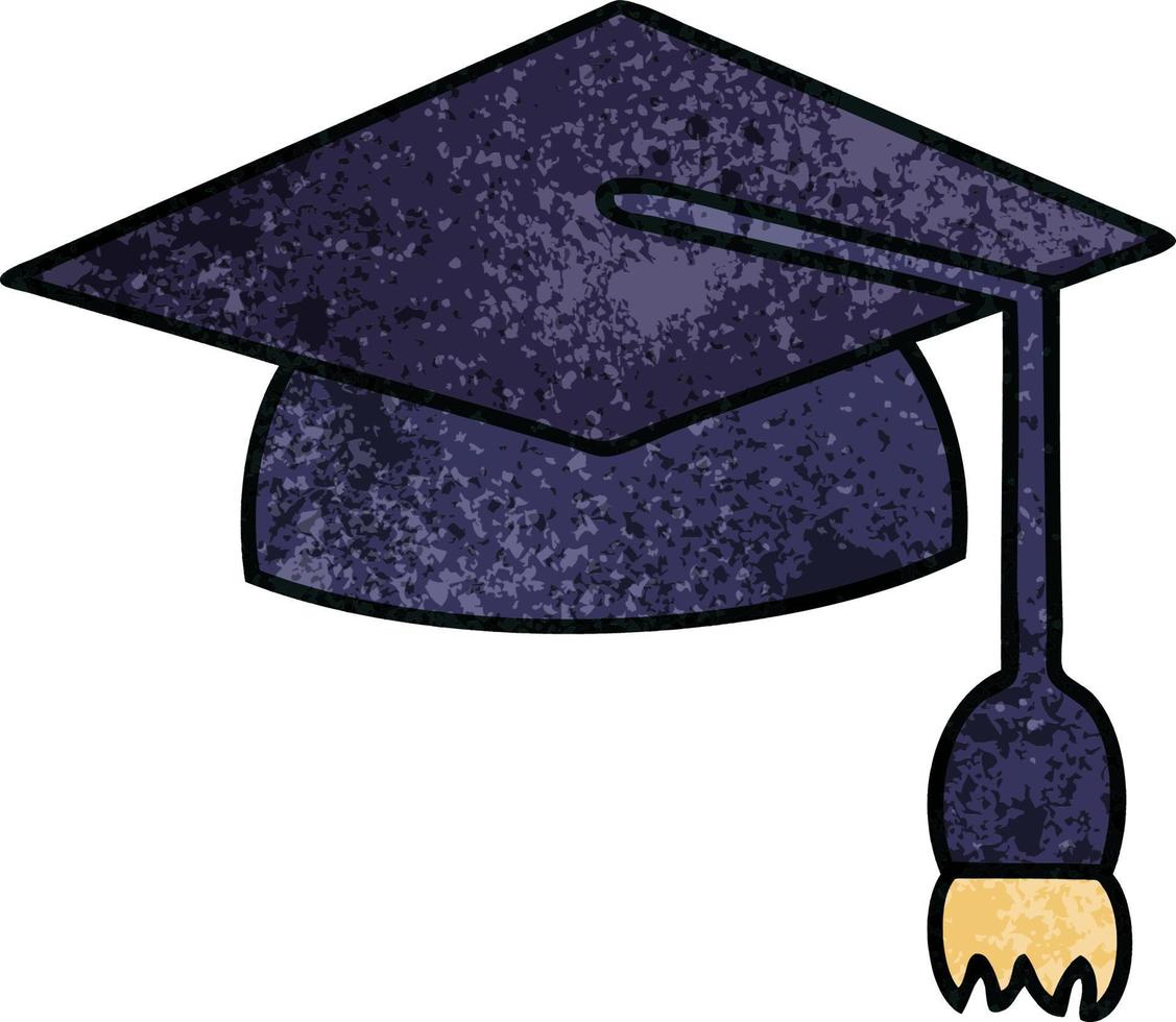 casquette de graduation dessin animé texture grunge rétro vecteur