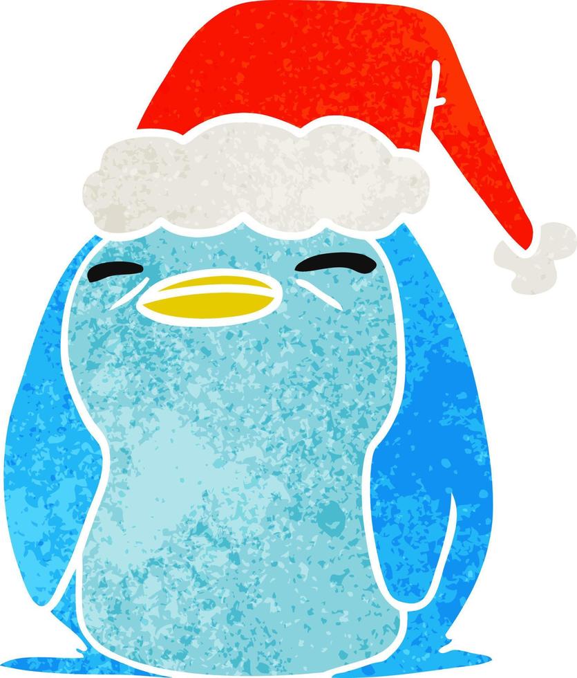 dessin animé rétro de noël de pingouin kawaii vecteur