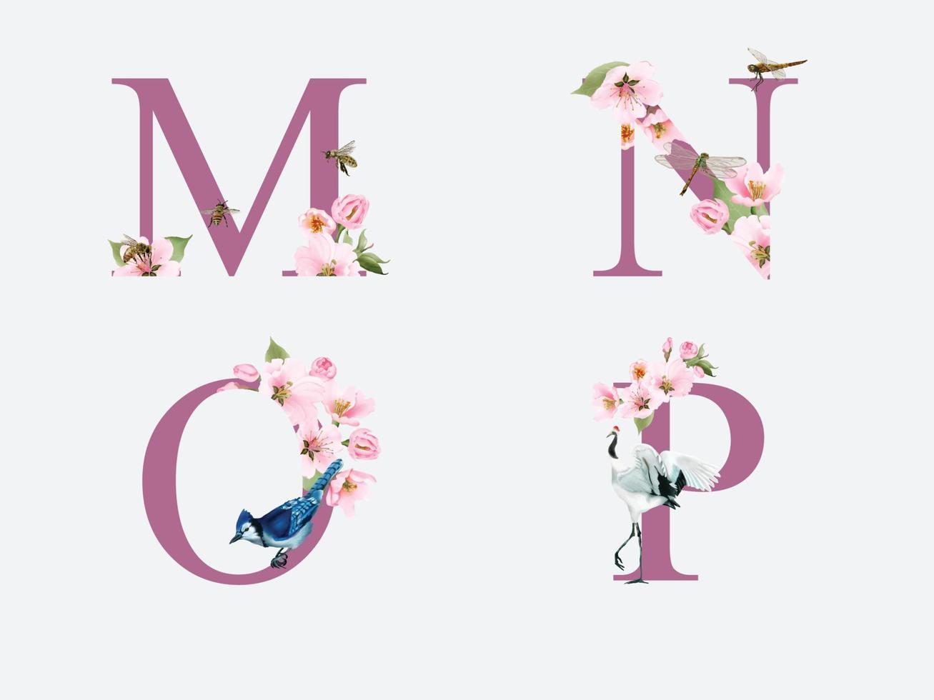 bel alphabet dessiné à la main de fleur de cerisier vecteur