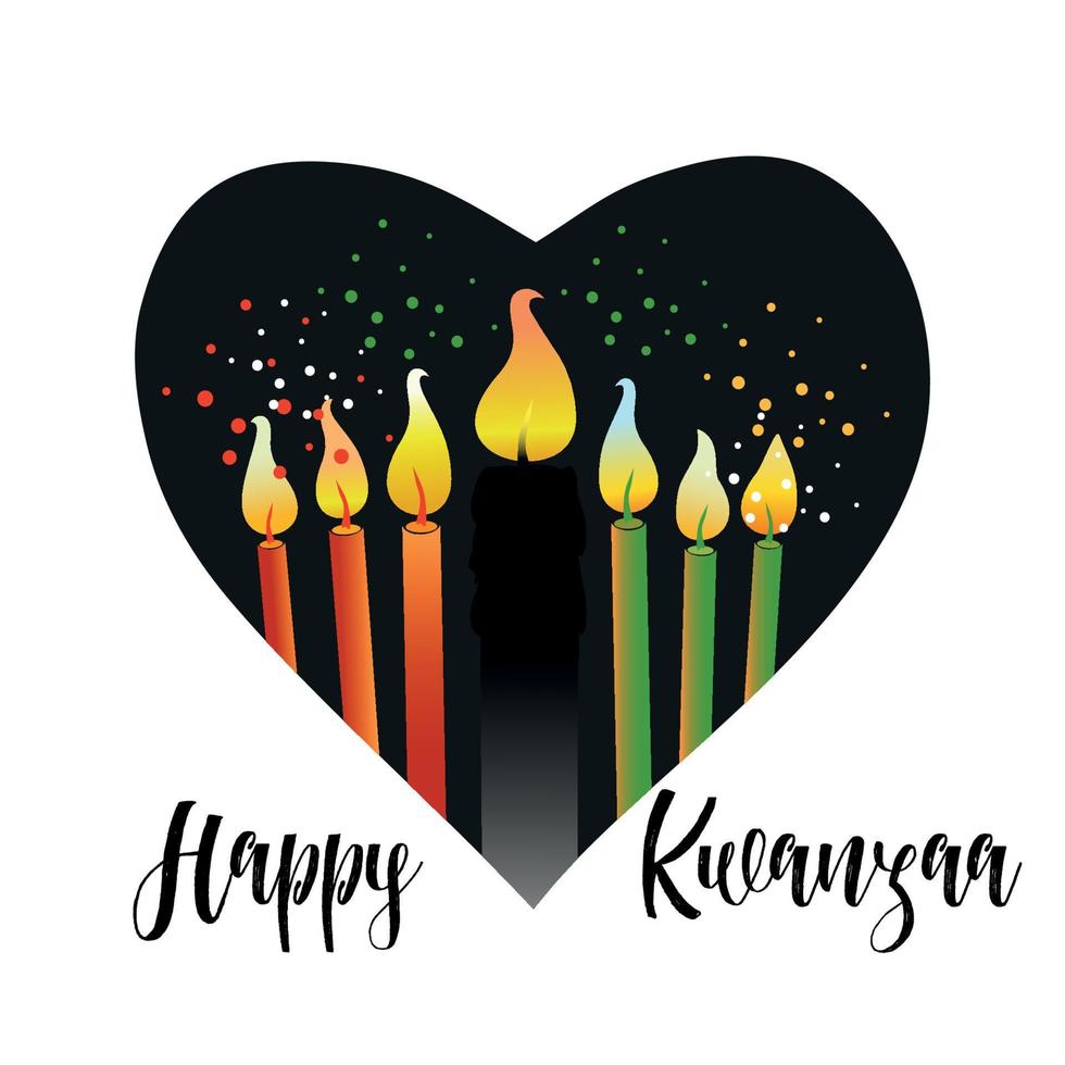 bannière kwanzaa. concept de design traditionnel de vacances ethniques afro-américaines avec une bougie allumée au coeur noir. illustration vectorielle. vecteur