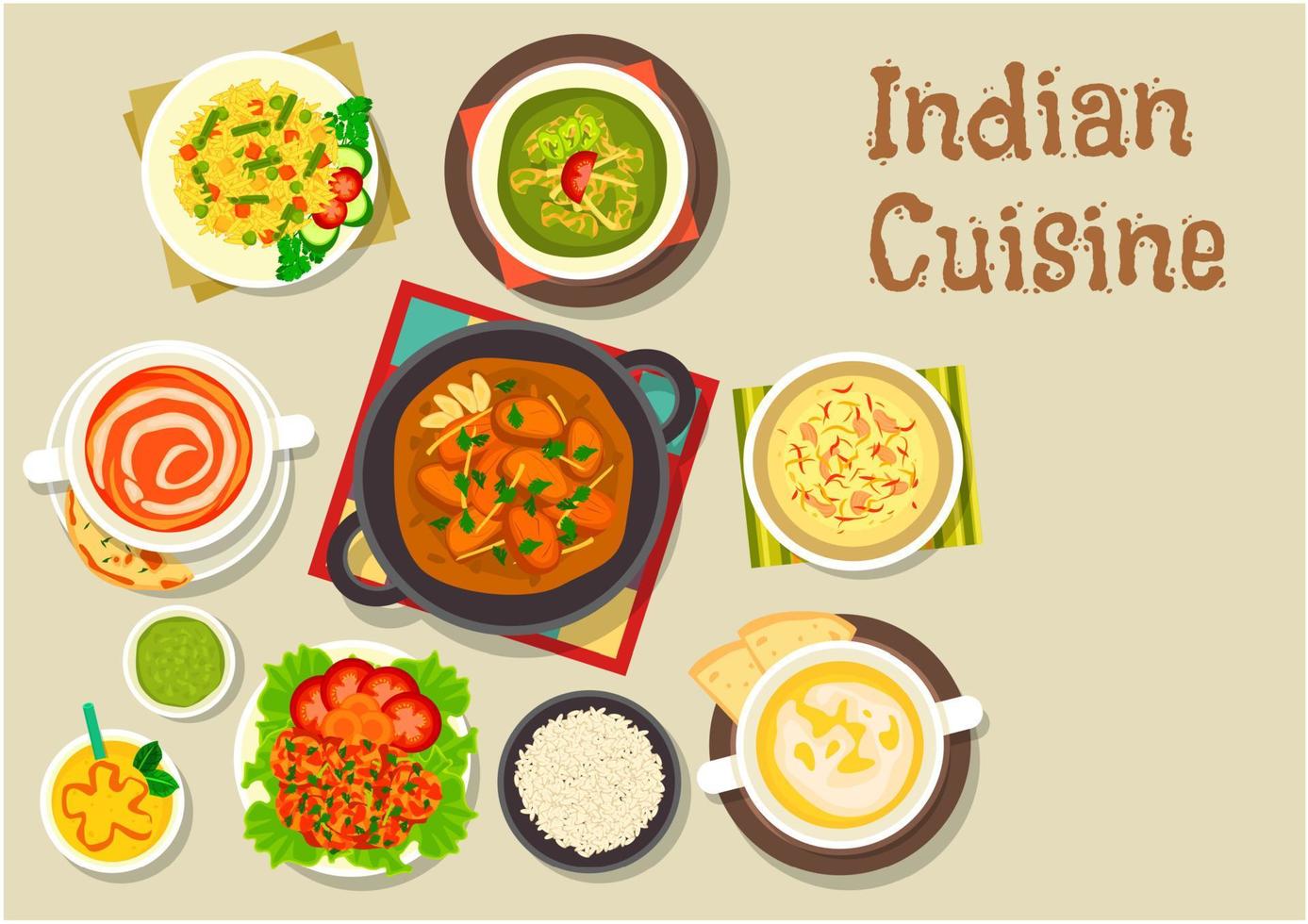 icône de la cuisine indienne des plats populaires avec dessert vecteur