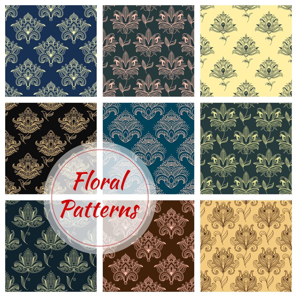 ensemble de motifs floraux sans couture paisley vecteur