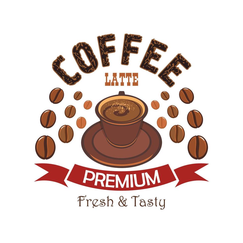 badge café premium avec tasse de latte vecteur