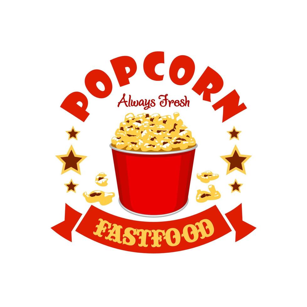 Panier de pop-corn fast food menu emblème autocollant vecteur