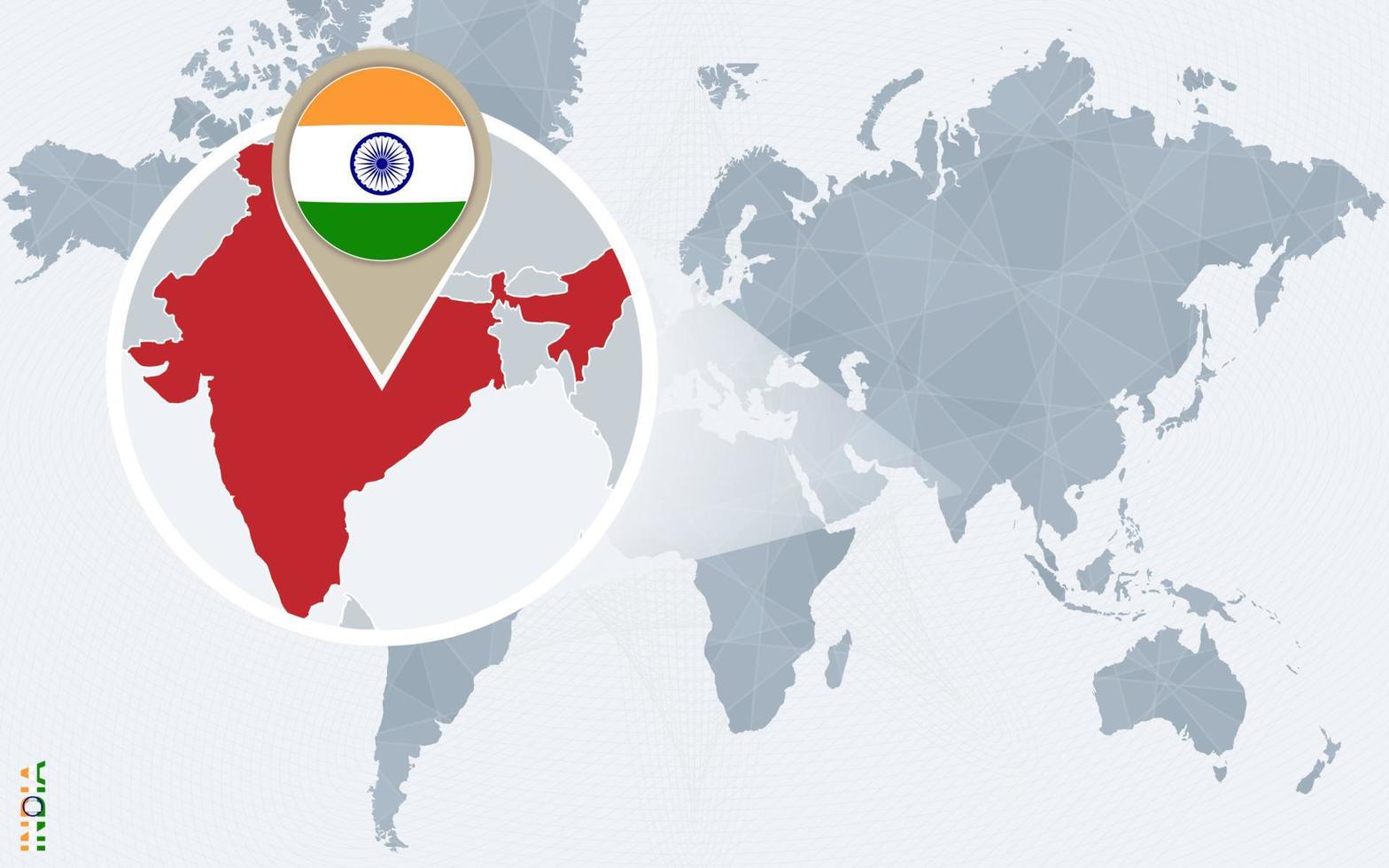 carte bleue abstraite du monde avec l'inde agrandie. vecteur