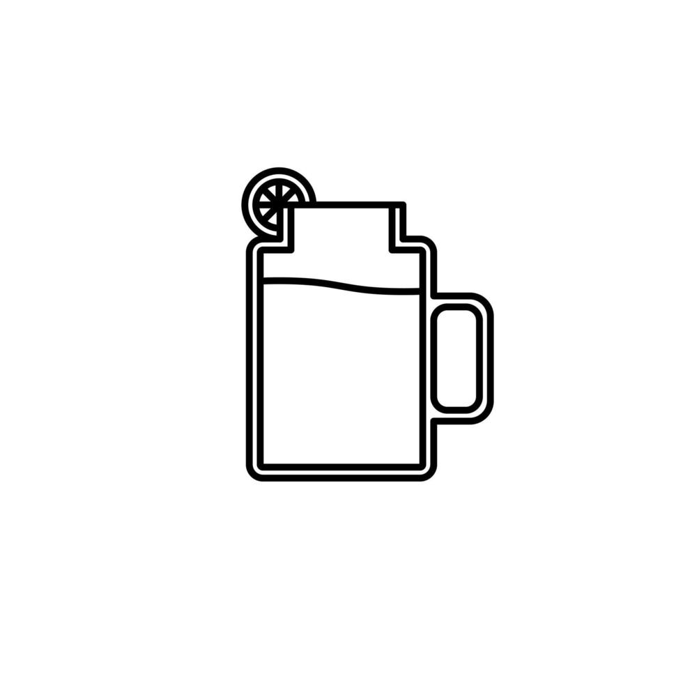 icône de bocal en verre mug avec tranche de citron sur fond blanc. style simple, ligne, silhouette et épuré. noir et blanc. adapté au symbole, au signe, à l'icône ou au logo vecteur