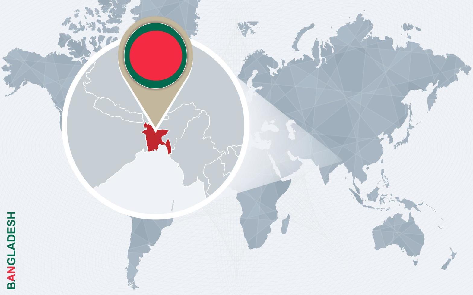 carte bleue abstraite du monde avec le bangladesh agrandi. vecteur