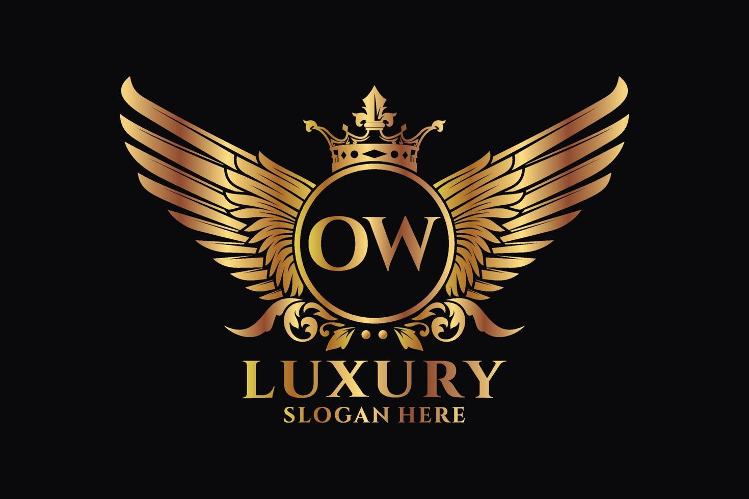 lettre d'aile royale de luxe ow crête logo couleur or vecteur, logo de victoire, logo de crête, logo d'aile, modèle de logo vectoriel. vecteur