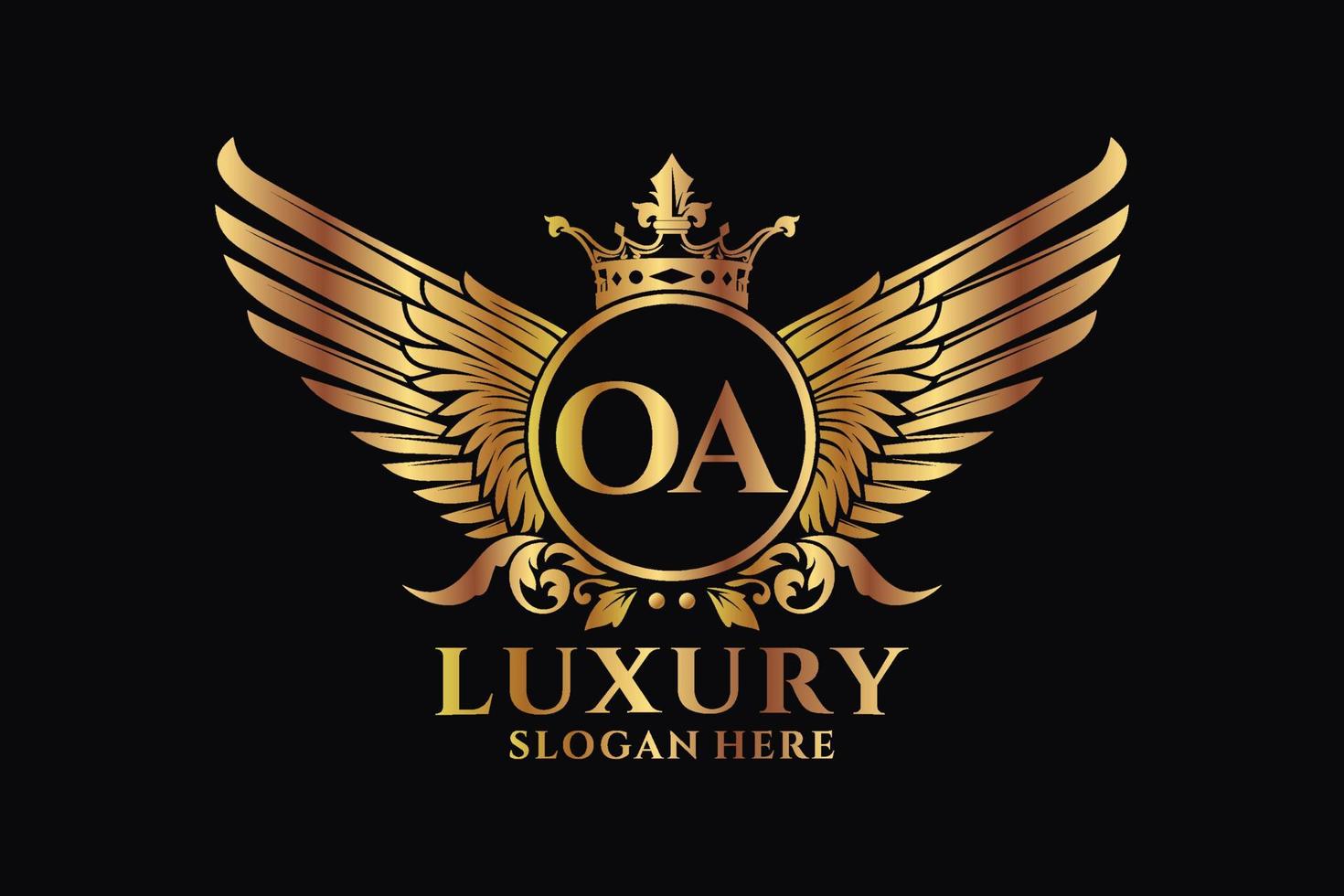 lettre d'aile royale de luxe oa crête vecteur de logo couleur or, logo de victoire, logo de crête, logo d'aile, modèle de logo vectoriel.