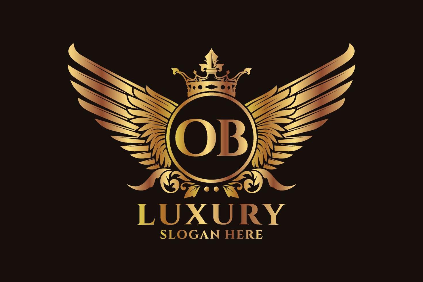 lettre d'aile royale de luxe ob crête logo couleur or vecteur, logo de victoire, logo de crête, logo d'aile, modèle de logo vectoriel. vecteur