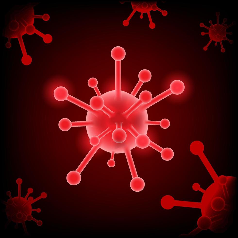 virus. vecteur abstrait microbe 3d isolé sur fond rouge. virus informatique, bactéries allergiques, soins médicaux, concept de microbiologie. germe de maladie, organisme pathogène, microvirologie infectieuse