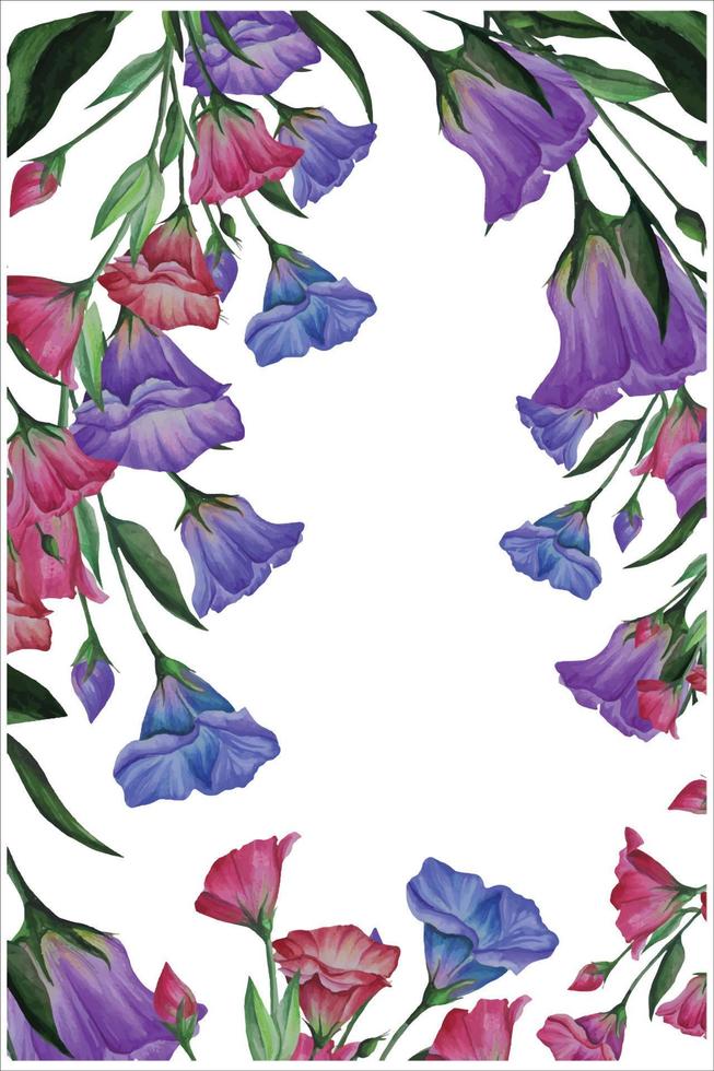 cadre de lisianthus, fleurs d'eustoma, illustration vectorielle de fond floral.ai vecteur