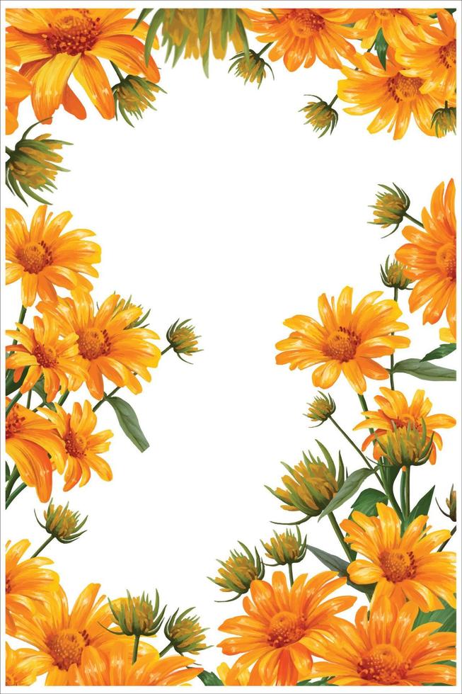 cadre de fleurs de camomille jaune, papier peint floral gerbera pour illustration vectorielle de mariage venetting vecteur