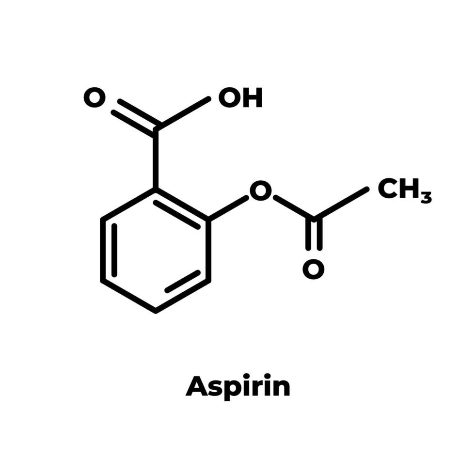molécule pharmaceutique d'aspirine d'acide acétylsalicylique. formule squelettique sur fond blanc. vecteur