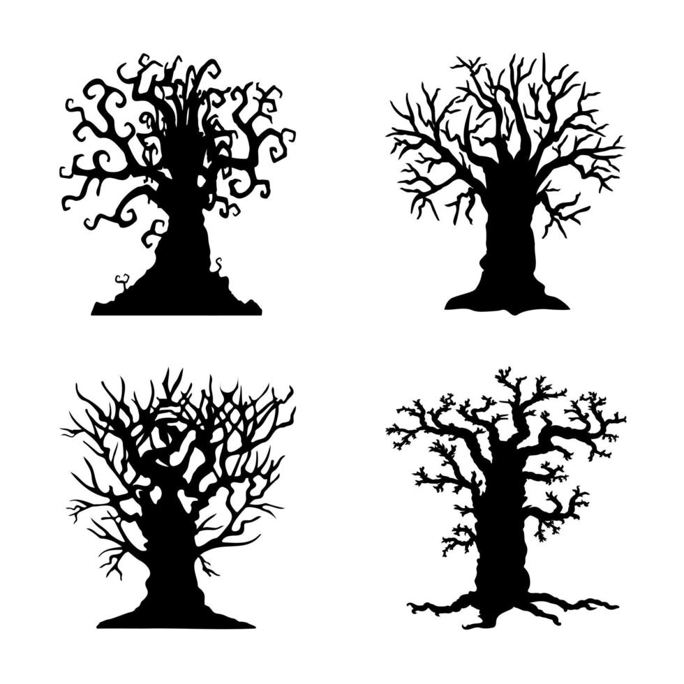 effrayant halloween arbre silhouette styles vector illustration jeu d'icônes