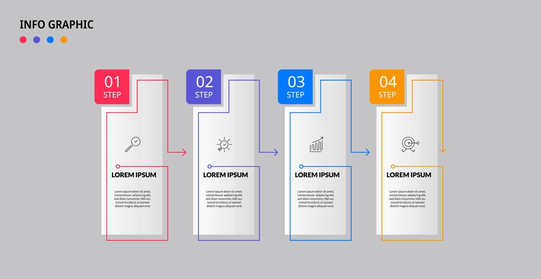 modèle d'entreprise de conception infographique vectorielle avec icônes et 4 options ou étapes. peut être utilisé pour le diagramme de processus, les présentations, la mise en page du flux de travail, la bannière, l'organigramme, le graphique d'informations vecteur