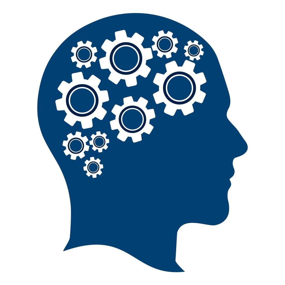 conception d'icône de logo de tête humaine de technologie. forme de cerveau de tête humaine numérique avec génie de l'innovation de concept d'idée d'engrenages. vecteur