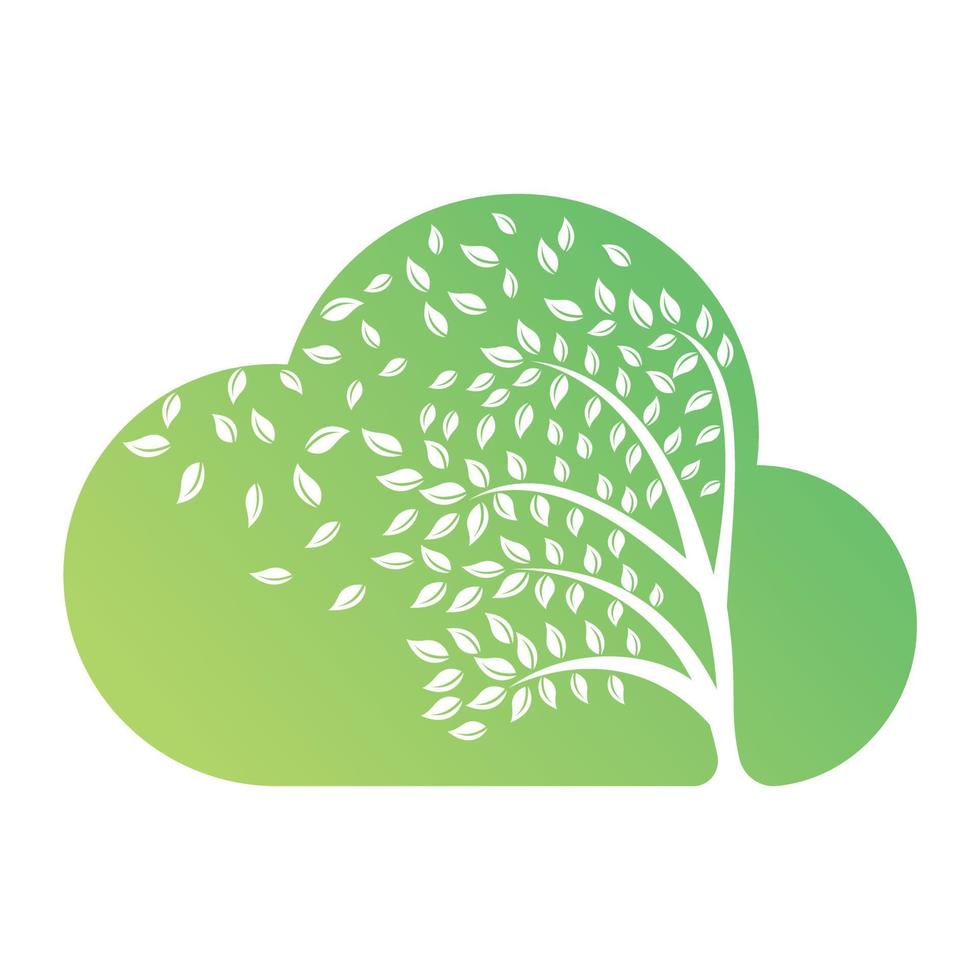 création de logo d'arbre de nuage avec des éléments de modèle d'icône de feuilles affaires de l'entreprise. vent soufflant à travers les feuilles. problèmes de nature ou d'environnement ou concept écologique vecteur