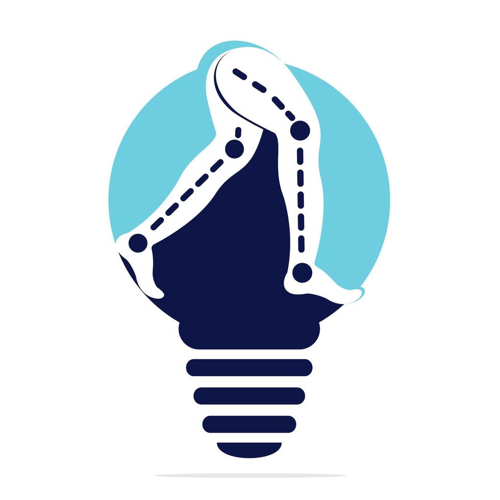 conception de modèle de logo de jambes prothétiques de lampe d'ampoule. conception de vecteur de clinique orthopédique et de physiothérapie.