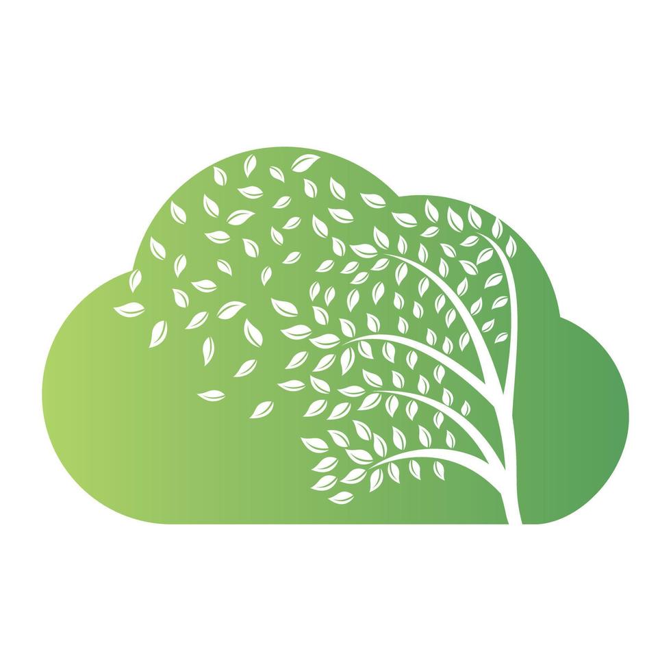 création de logo d'arbre de nuage avec des éléments de modèle d'icône de feuilles affaires de l'entreprise. vent soufflant à travers les feuilles. problèmes de nature ou d'environnement ou concept écologique vecteur